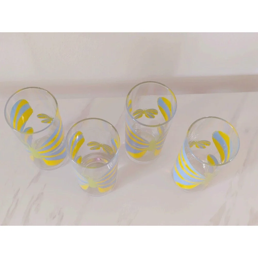 Set Of 4 Vintage MCM Drinking Glasses Tumblers Butterfly Midcentury Modern